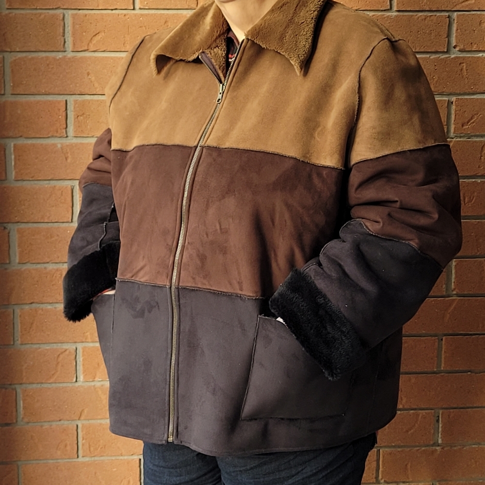 (4X) Brown Faux Suede/Faux Fur Coat